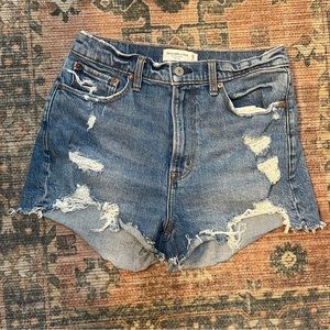 Abercrombie distressed high rise jean shorts.